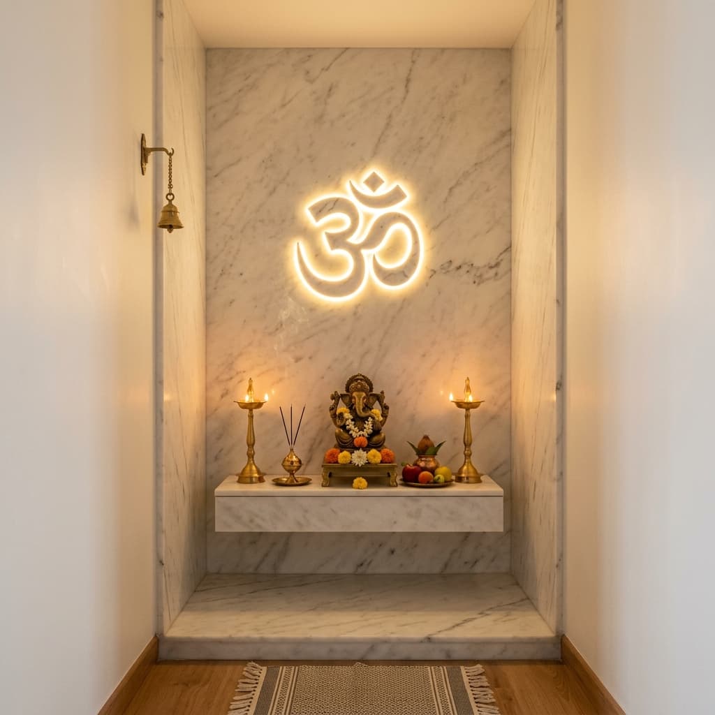 Pooja Room — Modern Statuario Marble After